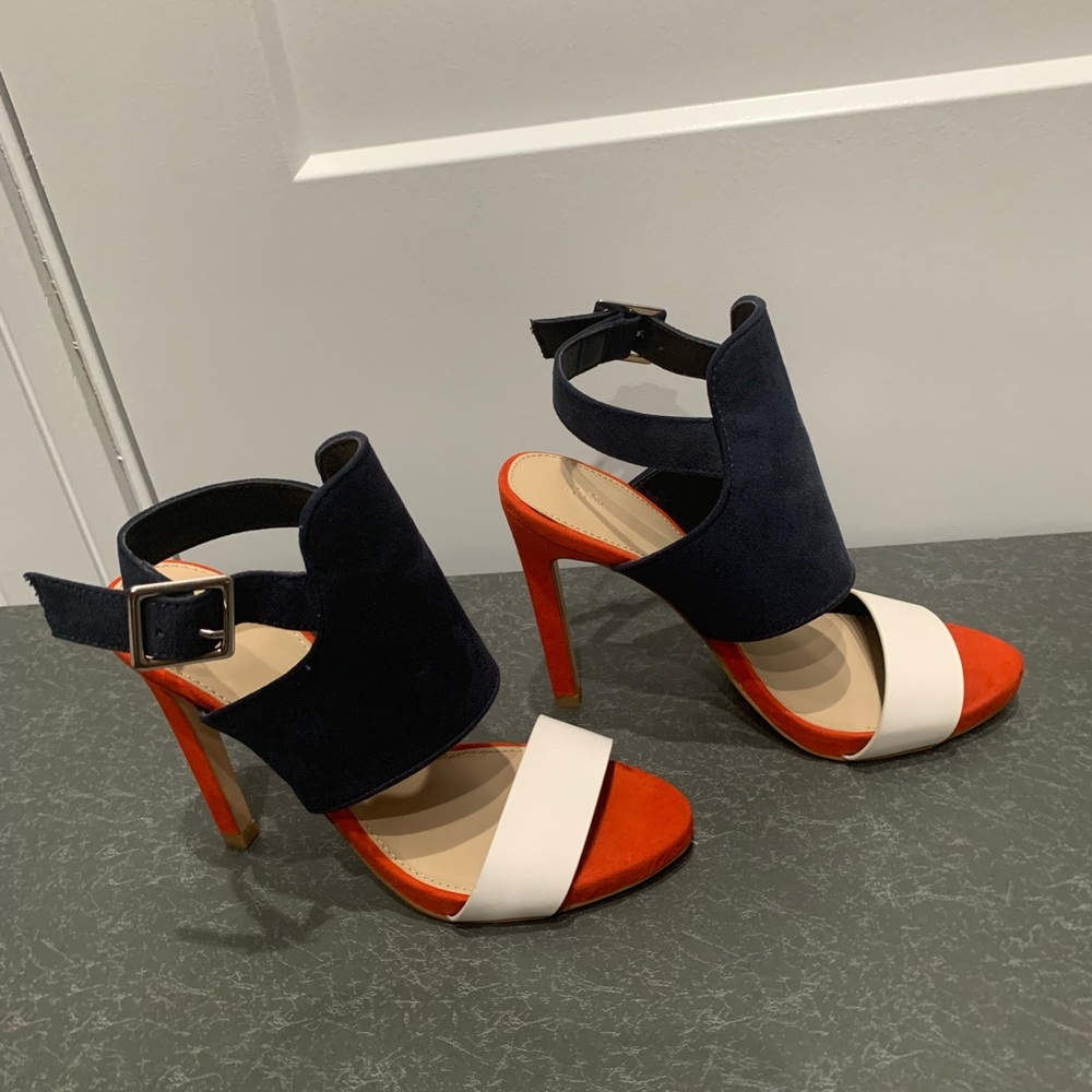 Zara high-heeled red/white/blue sandal, size 6